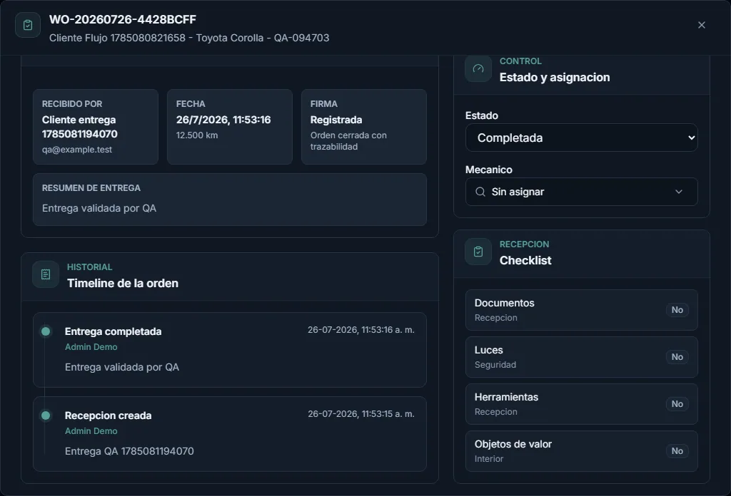 Cierre y entrega de una orden de trabajo